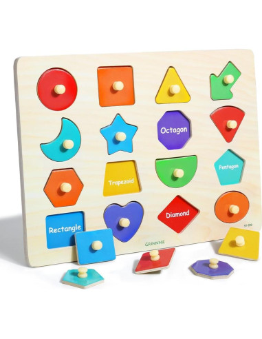 Rompecabezas de Formas de Madera Grinnnie para Niños 1-3 Años