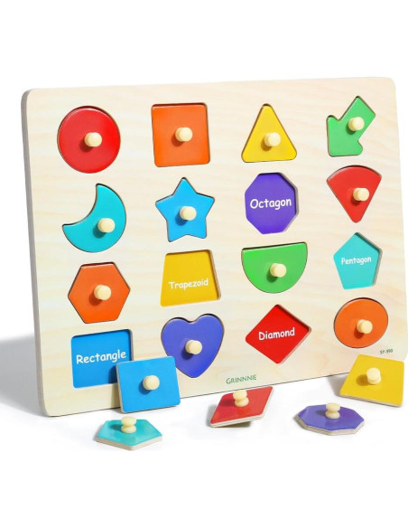 Rompecabezas de Formas de Madera Grinnnie para Niños 1-3 Años