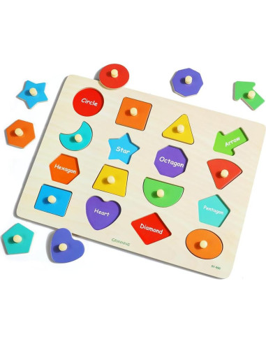 Rompecabezas de Formas de Madera Grinnnie para Niños 1-3 Años