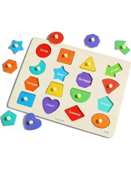 Rompecabezas de Formas de Madera Grinnnie para Niños 1-3 Años