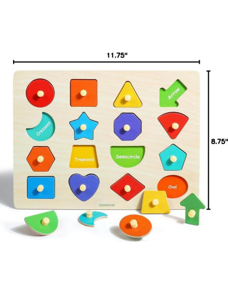 Rompecabezas de Formas de Madera Grinnnie para Niños 1-3 Años