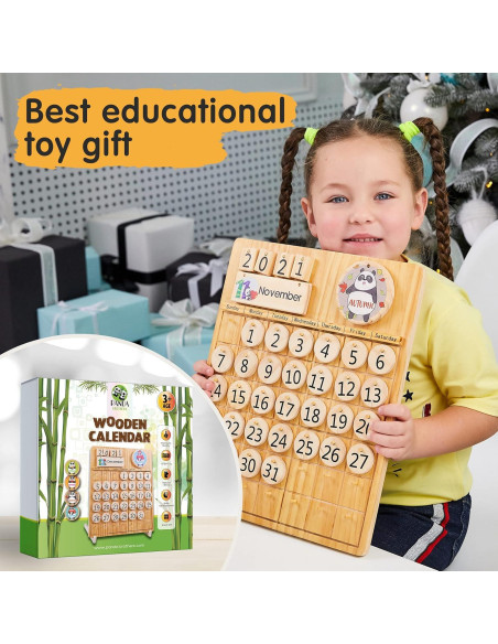 Conjunto de Juguetes Montessori Panda Brothers - Tablero Geométrico y Calendario de Madera