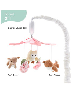 Móvil musical para cuna The Peanutshell rosa y blanco 12 nanas 2