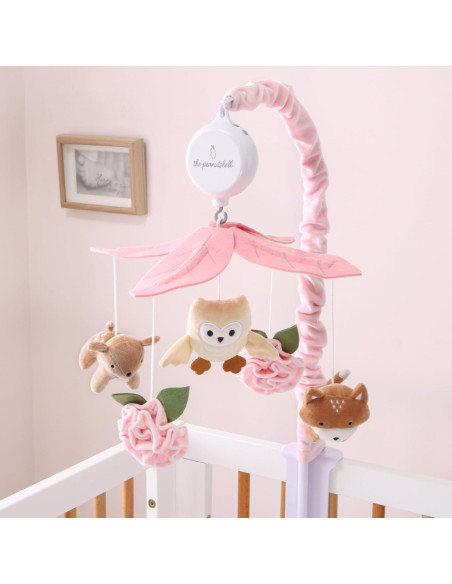 Móvil musical para cuna The Peanutshell rosa y blanco 12 nanas Móvil musical para cuna The Peanutshell rosa y blanco 12 nanas