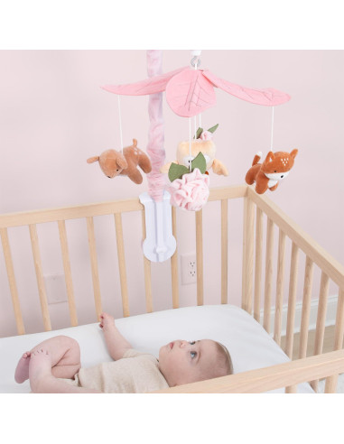 Móvil musical para cuna The Peanutshell rosa y blanco 12 nanas