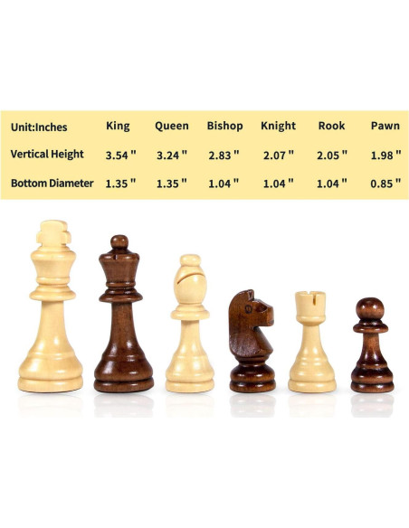 Piezas de Ajedrez de Madera AMEROUS 32 Piezas Staunton 8.89 cm