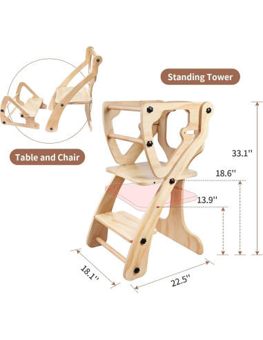 Torre de Madera Yacul para Niños Ajustable 2-en-1