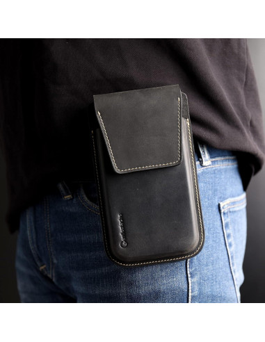Funda de cuero Gentlestache XL para teléfono negro