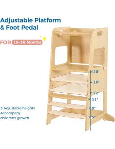 Torre de Cocina Ajustable Bateso para Niños 1-3 Años Madera 2