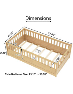 Cama de Piso Twin Bellemave con Alta Cerca y Puerta Natural 2
