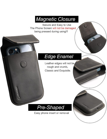 Funda de cuero Gentlestache XL para teléfono negro