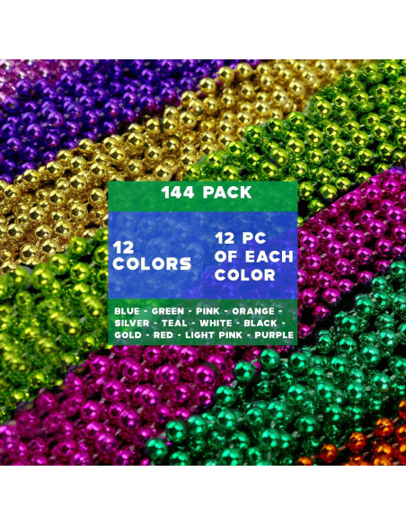 Collares de cuentas de Mardi Gras Skeleteen - 144 unidades