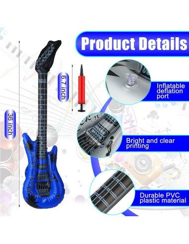 24 Guitarras Inflables Chitidr 91 cm para Fiestas 80s 90s