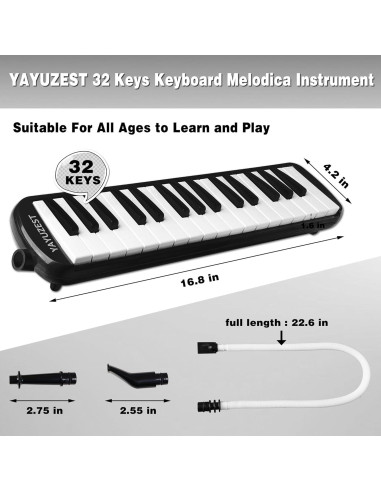 Melódica Soprano YAYUZEST 32 Teclas con Accesorios y Bolsa Negra