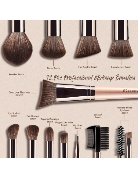 Juego de Brochas de Maquillaje BEAKEY Veganas Suaves 19x9x4.7cm