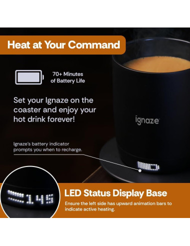 Taza Inteligente Autocalentable Ignaze 311ml - Pantalla LED