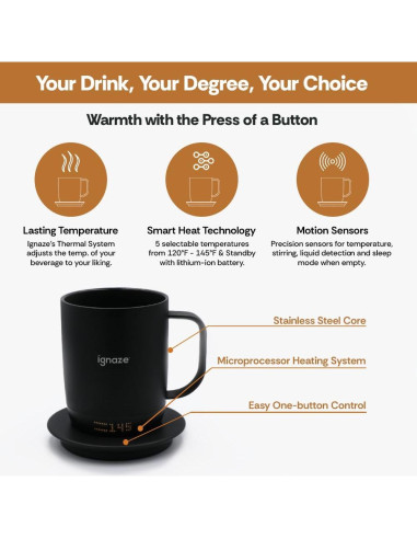 Taza Inteligente Autocalentable Ignaze 311ml - Pantalla LED