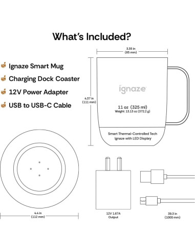 Taza Inteligente Autocalentable Ignaze 311ml - Pantalla LED