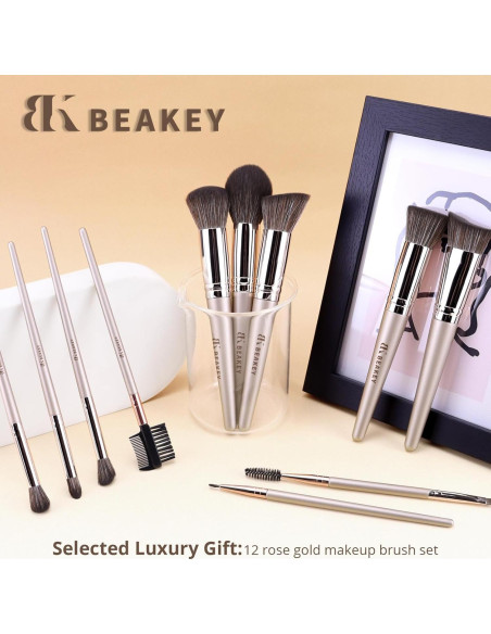 Juego de Brochas de Maquillaje BEAKEY Veganas Suaves 19x9x4.7cm