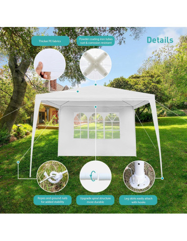 Carpa de Fiesta 10x10 ANTSKU Blanca con 3 Paredes Removibles