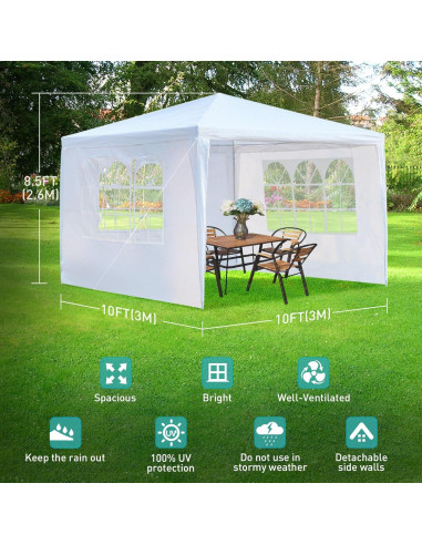 Carpa de Fiesta 10x10 ANTSKU Blanca con 3 Paredes Removibles