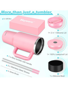 Taza de 1.18L Skywerc con 2 tapas y popote - Rosa 2