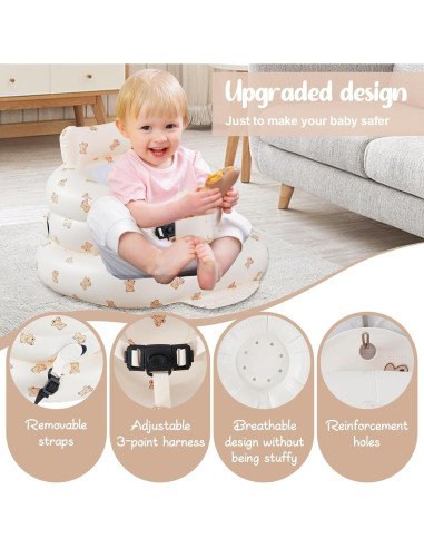 Asiento Inflable para Bebés Marrón Oso con Cinturón 3 Puntos
