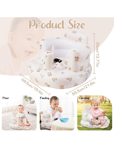 Asiento Inflable para Bebés Marrón Oso con Cinturón 3 Puntos