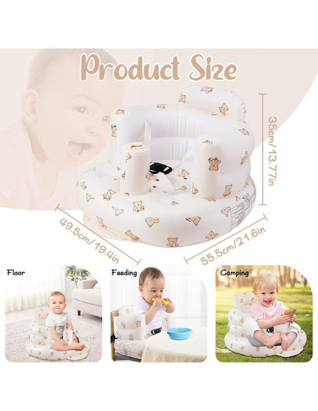 Asiento Inflable para Bebés Marrón Oso con Cinturón 3 Puntos