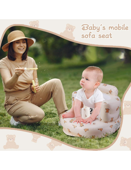 Asiento Inflable para Bebés Marrón Oso con Cinturón 3 Puntos
