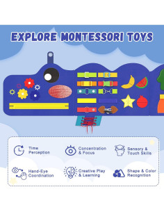 Tablero Ocupado Montessori Cocodrilo - Juguete Sensorial 135x35 cm 2