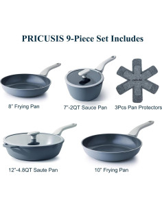 Juego de Ollas y Sartenes PRICUSIS 9 Piezas Cerámica Antiadherente 2