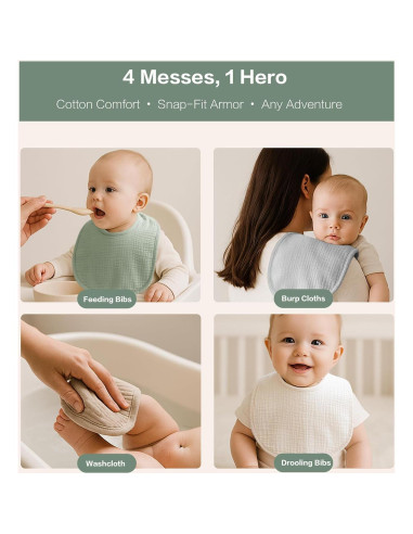 Paquete de 8 Baberos de Muselina Algodón Suave Bebé Azul