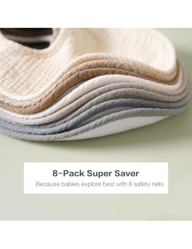 Paquete de 8 Baberos de Muselina Algodón Suave Bebé Azul