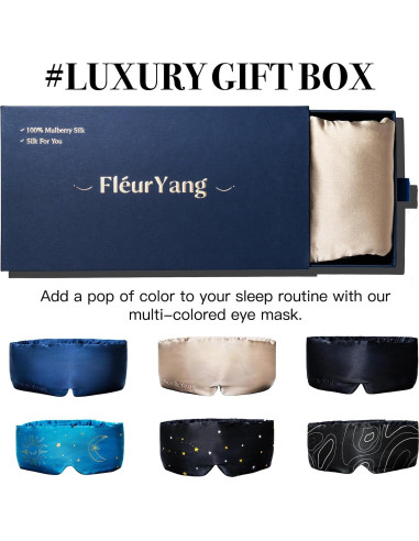 Máscara de Sueño de Seda Fleur&Yang Ajustable 100% Mulberry