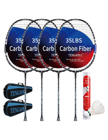 Conjunto 4 Raquetas de Bádminton TENGAOSI Fibra Carbono