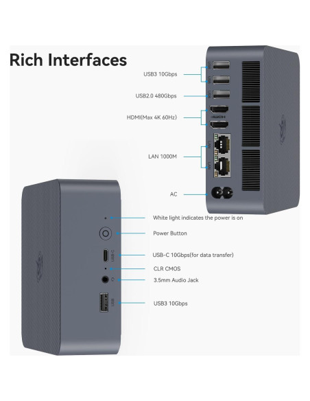 Mini PC Beelink EQI i3-1220P 16GB RAM 500GB SSD Doble Pantalla 4K