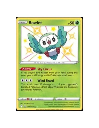 Tarjeta Pokémon Rowlet Brillante Holo Raro SV001/SV122