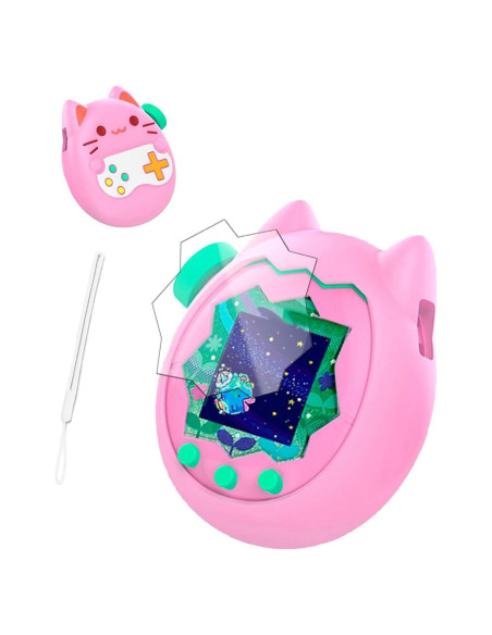 Funda de Silicona Rosa para Tamagotchi Paradise con Cordón