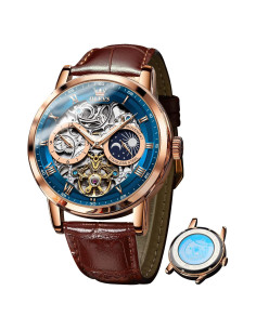 Reloj Esqueleto Automático OLEVS para Hombre Correa Cuero Marrón