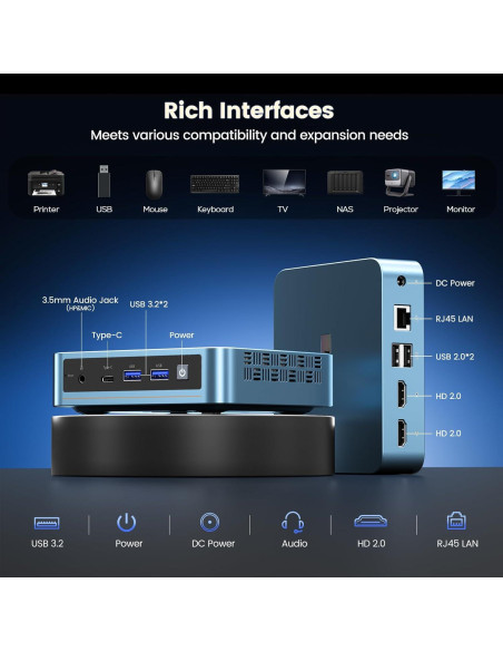 Mini PC Trycoo WI6 N100, 16GB RAM, 512GB SSD, 4K Triple Pantalla
