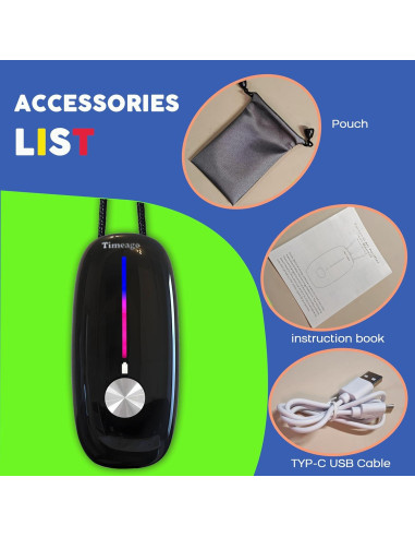 Purificador de Aire Portátil Timeage T10S Negro, Ionizador Personal