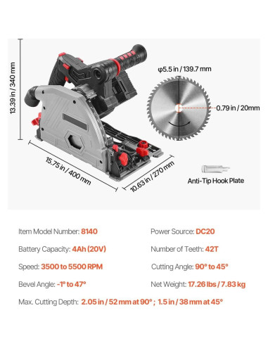 Sierra de Inmersión Inalámbrica Happybuy 20V 5.5" 4Ah