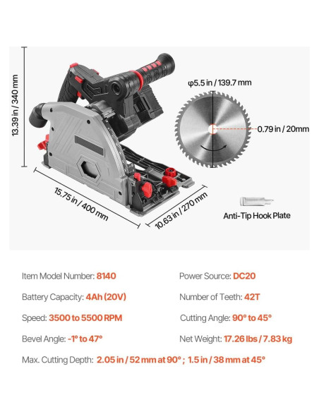Sierra de Inmersión Inalámbrica Happybuy 20V 5.5" 4Ah