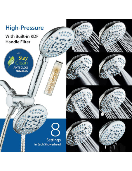 Ducha Doble AquaCare 6 Vías con Filtro y Lavado a Presión