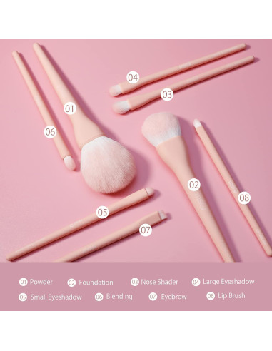 Juego de Brochas de Maquillaje MSQ 8 Piezas Rosa