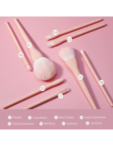 Juego de Brochas de Maquillaje MSQ 8 Piezas Rosa