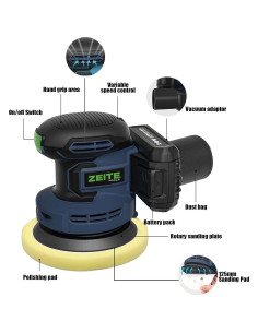 Lijadora Orbital Inalámbrica ZEITE 20V 5" 6 Velocidades 2.2kg 2