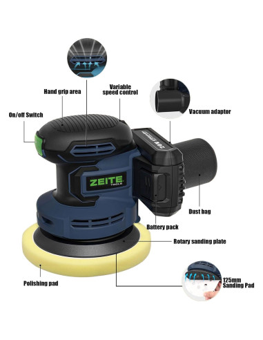 Lijadora Orbital Inalámbrica ZEITE 20V 5" 6 Velocidades 2.2kg