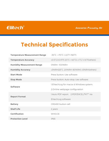 Registradores de Datos de Temperatura y Humedad Elitech 10 Unidades